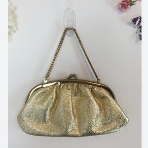 1950s Style Vintage Metallic Gold Mini Clutch
